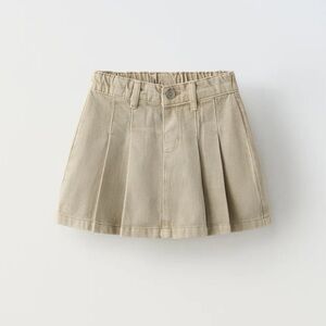 Zara Girls Kids Twill Pleated Khaki Mini Skirt